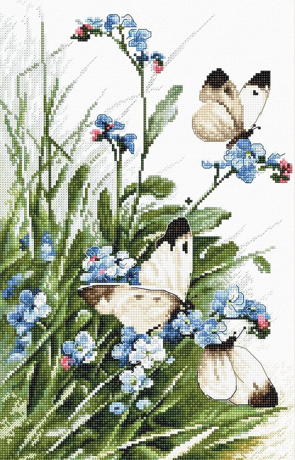 LETI 939 Butterflies and bluebird flowers クロスステッチキット